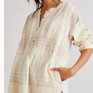 Free People We The Free Dunes Pintuck Flannel Plaid Top